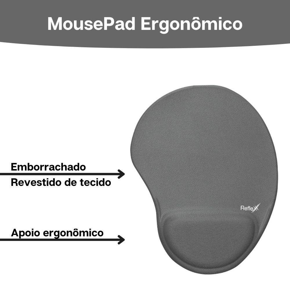Combo Ergonômico Mousepad + Apoio de Pulso P/ Teclado Cinza Reflex - 3