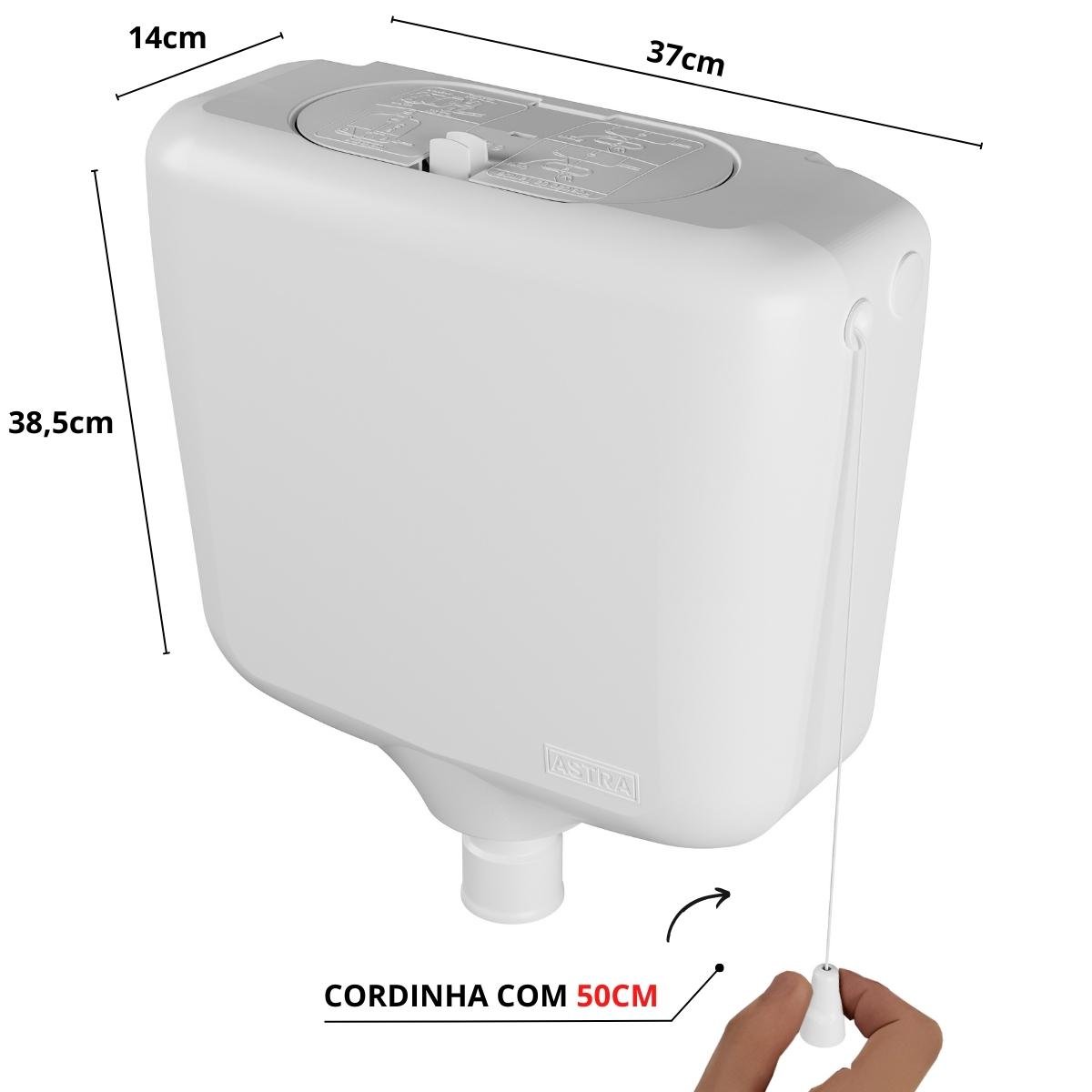 Caixa de Descarga Elevada de 6,8 À 9l Branca + Tubo de Descida + Espude + Engate + Fita Veda Rosca - 3