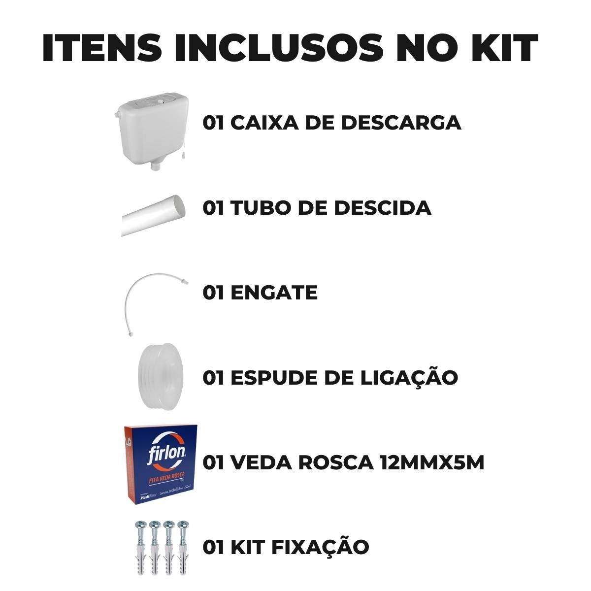 Caixa de Descarga Elevada de 6,8 À 9l Branca + Tubo de Descida + Espude + Engate + Fita Veda Rosca - 2