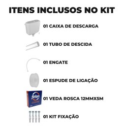 Caixa de Descarga Elevada de 6,8 À 9l Branca + Tubo de Descida + Espude + Engate + Fita Veda Rosca - 2