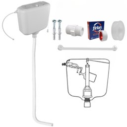 Caixa de Descarga Elevada de 6,8 À 9l Branca + Tubo de Descida + Espude + Engate + Fita Veda Rosca - 1