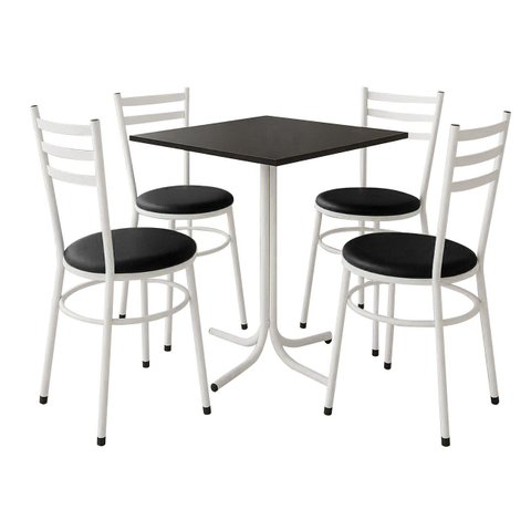 Conjunto Mesa Branca 70x70cm Tampo Preto com 4 Cadeiras Epoxi