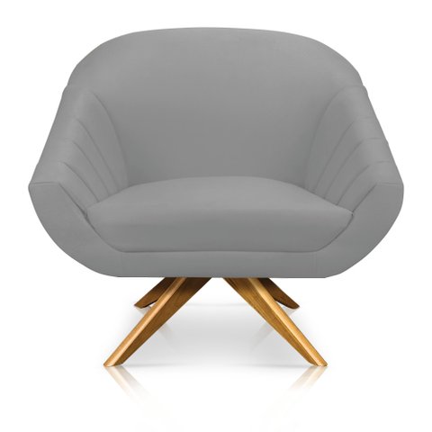 Poltrona Giratória Giovana Suede Cinza Base Madeira MA30 - D’Rossi