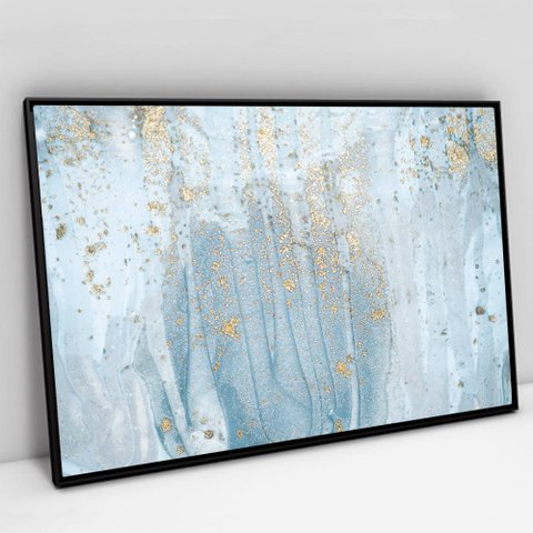 Quadro Decorativo em Canvas Abstrato Mármore Piscina TaColado Moldura Flutuante 4,5cm Preta 90 x 60c