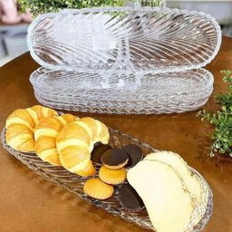 Kit 5 Pratos de Cristal Leaf 39x14cm Lyor Travessa Bandeja Pães Doces Hotel Pousada - 5