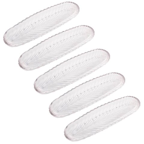 Kit 5 Pratos de Cristal Leaf 39x14cm Lyor Travessa Bandeja Pães Doces Hotel Pousada