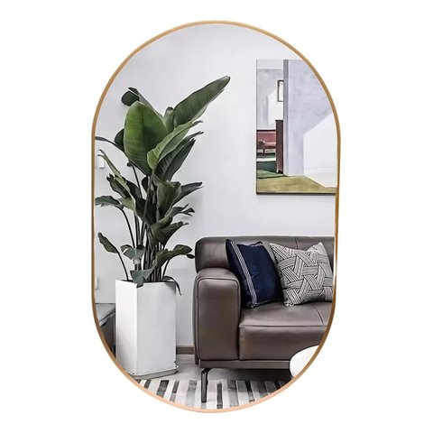 Espelho Oval 70x50cm com Moldura Alumínio Dourado