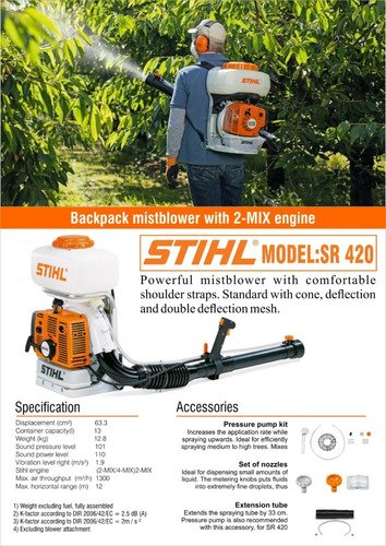 Pulverizador Atomizado Gasolina - 56,5cc -2600w Stihl Sr420 - 7