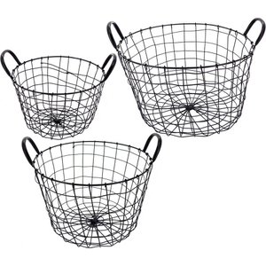 Wire Cesta Metal Preto 3pç Redondo