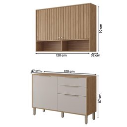 Armario Aereo com Balcão Divina 120cm com 4 Portas 2 Gavetas Freijo/off White - 4 Armario Aereo com Balcão Divina 120cm com 4 Portas 2 Gavetas Freijo/off White - 4