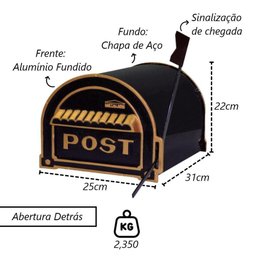 Caixa Correio para Cartas Americana Preta Detras 31x25x22cm - 2
