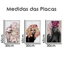 Ver imagem 3 de Kit 3 Quadros Decorativos 30x45 Mulheres Rosto Flores Rosas Arte na Arte Moldura Branca