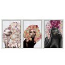 Ver imagem 2 de Kit 3 Quadros Decorativos 30x45 Mulheres Rosto Flores Rosas Arte na Arte Moldura Branca
