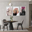 Ver imagem 4 de Kit 3 Quadros Decorativos 30x45 Mulheres Rosto Flores Rosas Arte na Arte Moldura Branca