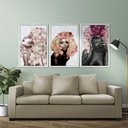 Ver imagem 7 de Kit 3 Quadros Decorativos 30x45 Mulheres Rosto Flores Rosas Arte na Arte Moldura Branca