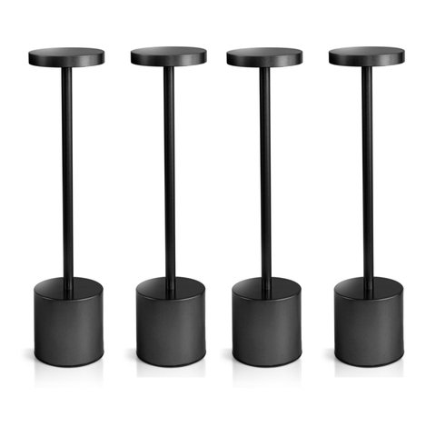 Kit 4 Luminárias de Mesa Touch Candeeiro Led sem Fio Recarregável Preta