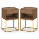 Ver imagem 5 de Kit 2 Mesas de Cabeceira Estilo Industrial MDF e Base de Aço Resistente Freijó/Dourado Lh Móveis