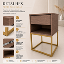 Ver imagem 4 de Kit 2 Mesas de Cabeceira Estilo Industrial MDF e Base de Aço Resistente Freijó/Dourado Lh Móveis