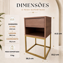 Ver imagem 3 de Kit 2 Mesas de Cabeceira Estilo Industrial MDF e Base de Aço Resistente Freijó/Dourado Lh Móveis