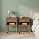 Ver imagem 6 de Kit 2 Mesas de Cabeceira Estilo Industrial MDF e Base de Aço Resistente Freijó/Dourado Lh Móveis