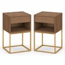 Ver imagem 6 de Kit 2 Mesas de Cabeceira Estilo Industrial MDF e Base de Aço Resistente Freijó/Dourado Lh Móveis