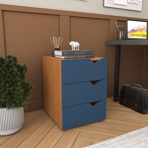 Gaveteiro Porto Escritório/Home Office 3 Gavetas 40x54cm Azul/Freijó 250683