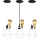 Ver imagem 1 de 3 Pendentes Aramado Diamante Teto Luminária Retrô Balcão Agp Branco + 3 Lâmpadas Led ST64 Vintage Ag
