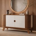 Ver imagem 4 de Aparador Buffet para Sala de Jantar 2 Portas 140cm Orgânico Ripado Bach A05 Cinamomo Off White -