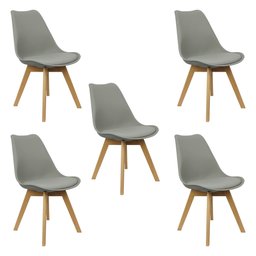 Kit 5 Cadeiras Charles Eames Leda Luisa Saarinen Design Wood Estofada Base Madeira - Cinza - 1