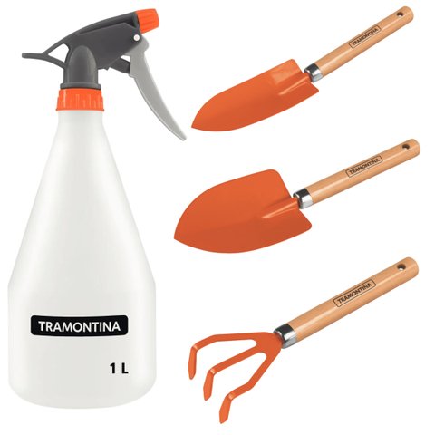 Kit Conjunto Jardinagem 3 Peças Cabo Madeira + Borrifador 1 Litro | Tramontina