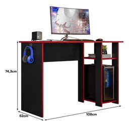 Mesa Escrivaninha para Computador Gamer Slim Preto/vermelho - Peternella - 5