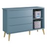 Jogo de Quarto Infantil Theo Guarda Roupa 2 Portas e Cômoda Azul Fosco com Pés Madeira Natural - Rel - 5