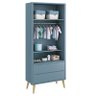 Jogo de Quarto Infantil Theo Guarda Roupa 2 Portas e Cômoda Azul Fosco com Pés Madeira Natural - Rel - 3