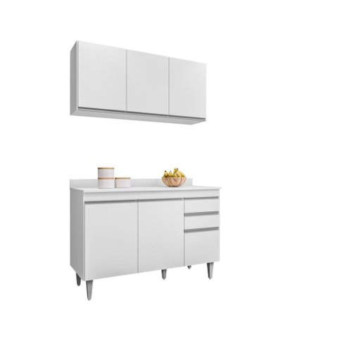 Kit de Cozinha Melissa 120cm 6 Portas 2 Gavetas com Tampo Branco Maderatto Móveis