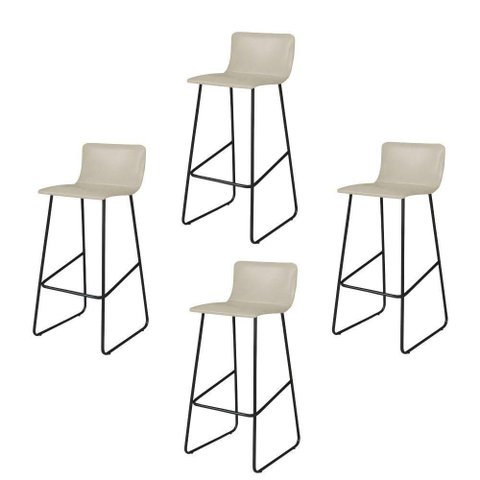 Conjunto 4 Banquetas Dubai Couro Sintético Base Aço Carbono com Encosto Marfim C&m Decor