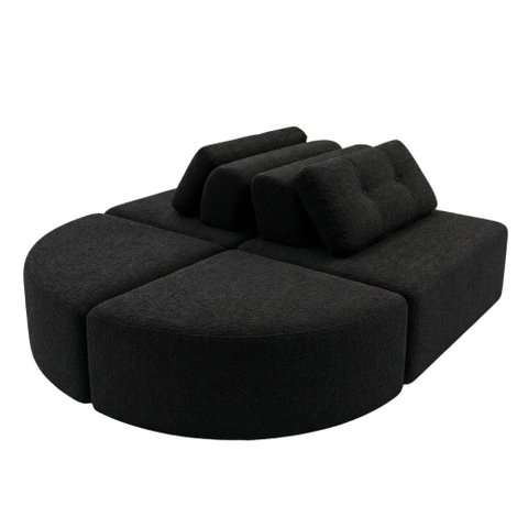Sofá Modular Cielo 4 Lugares Design Orgânico Moderno 204cm Bouclê Preto - Montanari's Decor