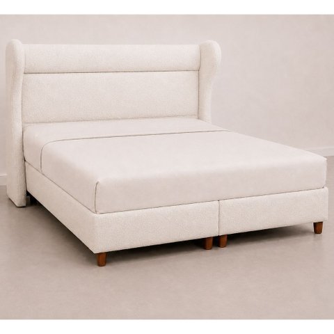 Cama Box com Cabeceira Queen Elegante Bouclé Off White - Sallar Home