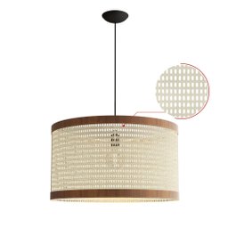 Luminária De Teto Pendente Madeira E Tela Rústica Japandi Rattan Ravena - 3