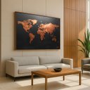 Ver imagem 1 de Quadro Mapa Mundi Moderno Preto Fosco e Cobre Envelhecido