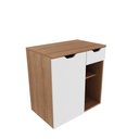 Ver imagem 2 de Balcão Gabinete Armário Suspenso 60 cm Sem Cuba 1 Porta 1 Gaveta Banheiro Marrom Madeira e Branco