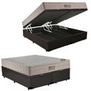 Ver imagem 1 de Cama Box Baú King Sintético Bipartido + Colchão Ortobom Airtech Molas Ensacadas 193x203x65 Cor:Marro