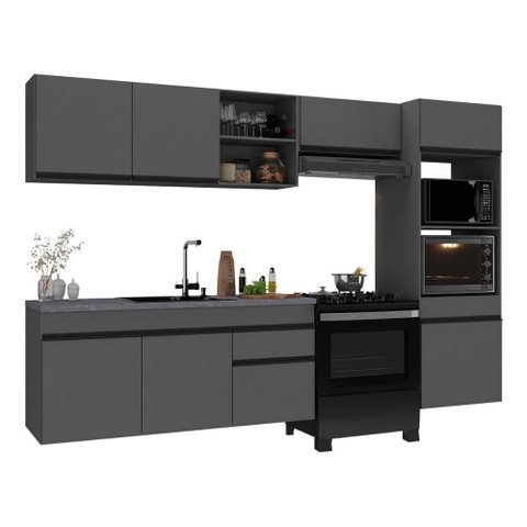 Armário Cozinha Modulada Completa Suspensa 281,5cm Milano Multimóveis Mp2407 Cinza