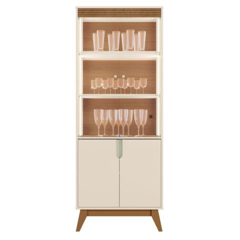 Cristaleira 4 Portas Vidro LED 180x70 cm Paraty Off White Amendoa Mobler