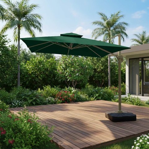 Ombrelone com Base 120L 3x3m Verde Sofisticado para Piscina e Hotel