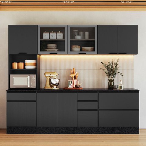 Armários de Cozinha Modulada com Tampo 260cm 5 Peças Etna Poliman Móveis