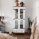 Ver imagem 5 de Cristaleira Madeira Maciça Rústico 2 Portas 1 Gaveta Branco - Apaixone & Decore