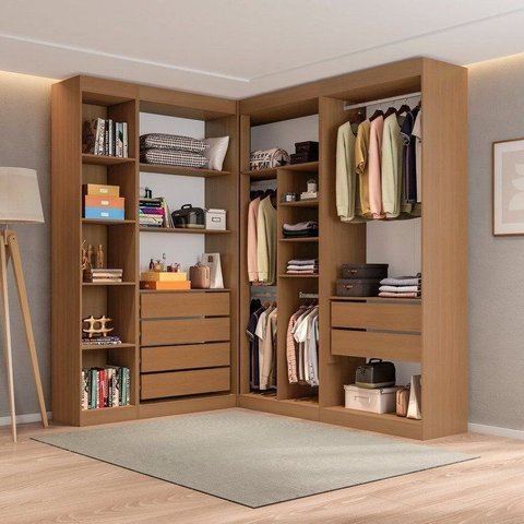 Guarda-Roupa Closet Modulado Roupeiro de Canto L sem Portas 6 Gavetas Versatille Yescasa