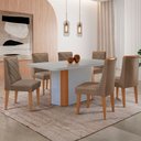 Ver imagem 1 de Mesa de Jantar Isadora 180cm Tampo Mdf Vidro Canto Copo com 6 Cadeiras Isadora Moderna Mobília