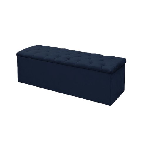 Calçadeira Baú P/ Box King 195cm Mirage c/ Capitonê Suede Azul Marinho LM DECOR