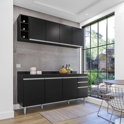 Kit Cozinha Balcão e Aéreo com Nicho 180cm S/ Tampo - Belliv Decor:preto - 3